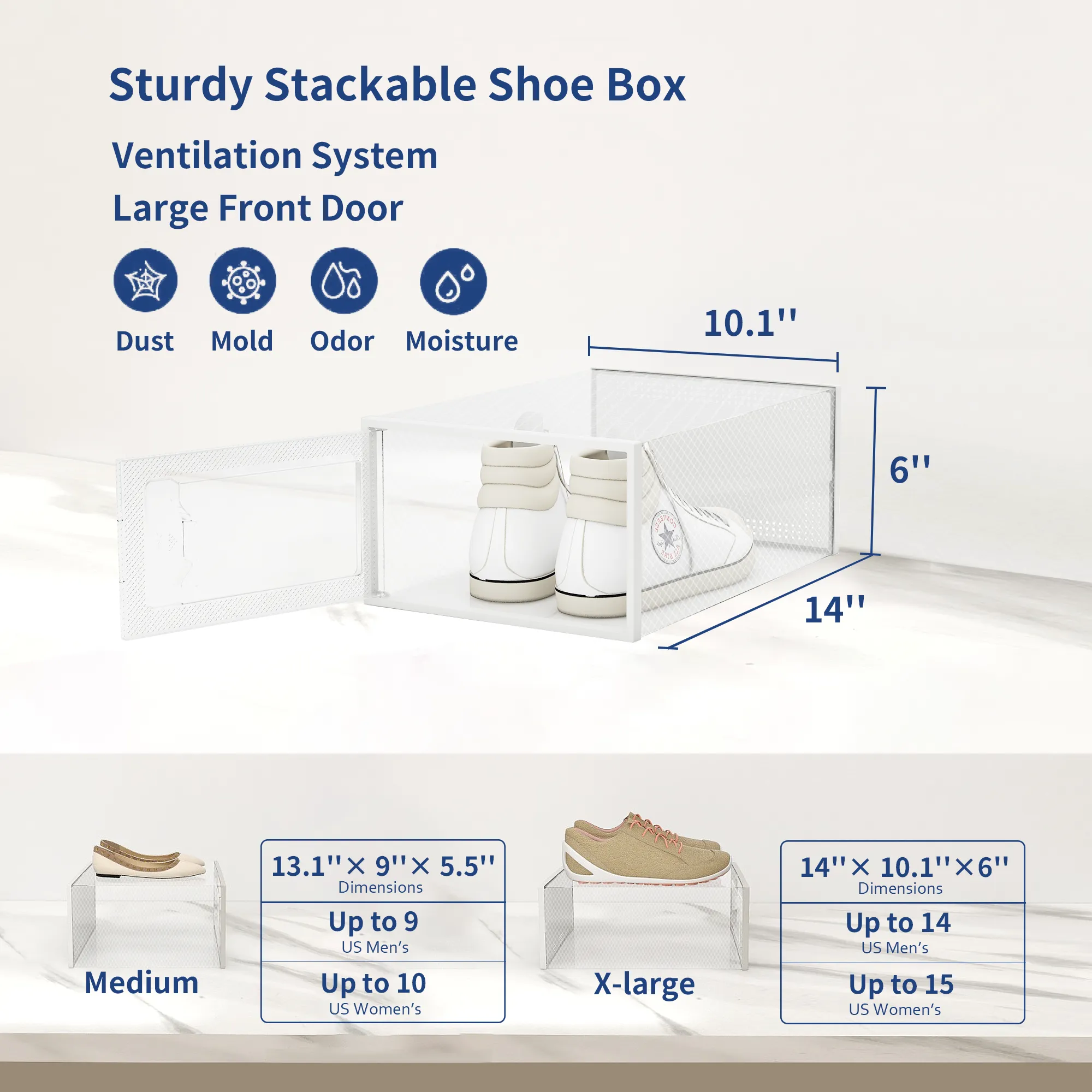 12 Pack Shoe Storage Box, Clear Plastic Stackable Shoe Organizer for Closet, Space Saving X-Large Foldable Shoe Sneaker Containers Bins Holders Fit up to Size 14 (Clear)