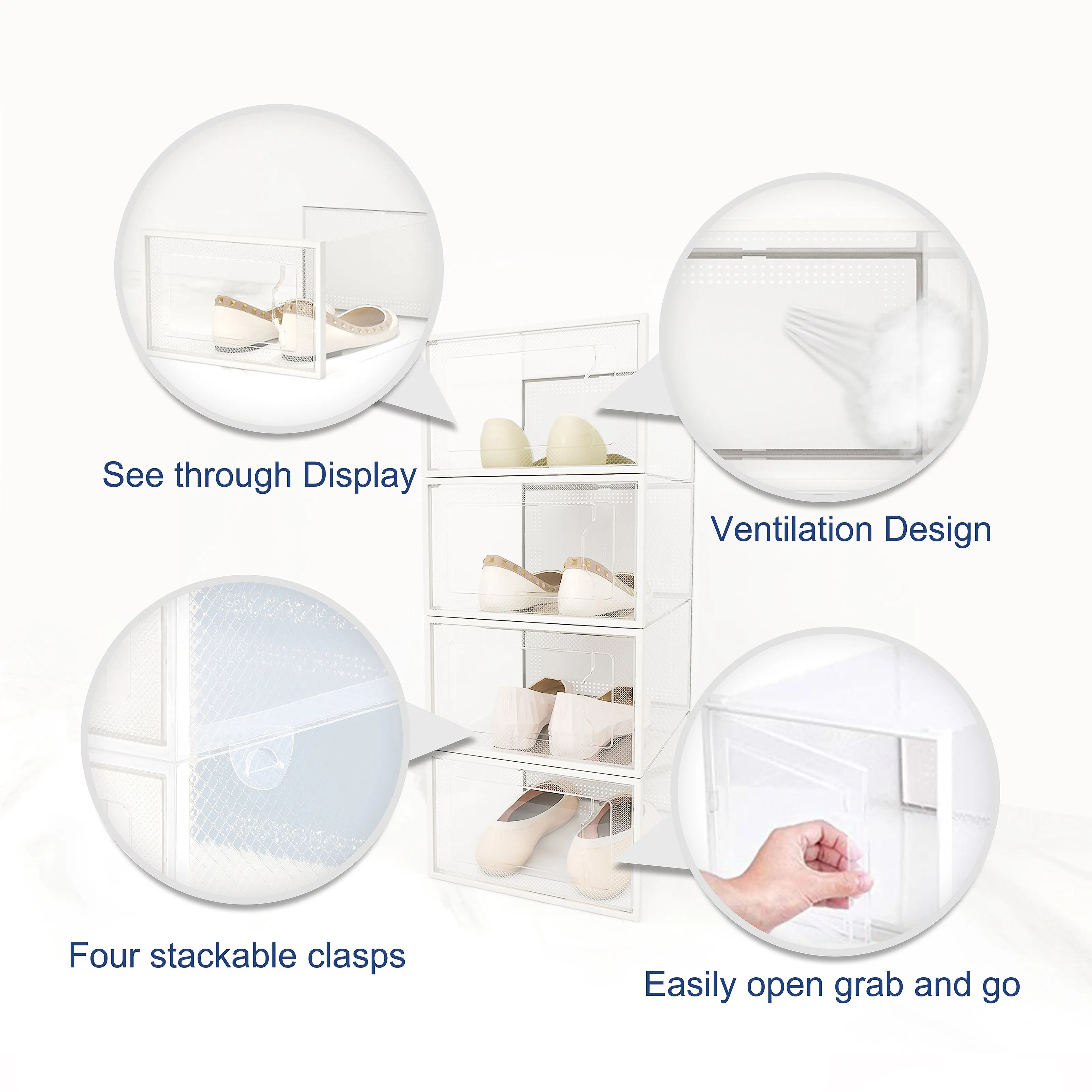12 Pack Shoe Storage Box, Clear Plastic Stackable Shoe Organizer for Closet, Space Saving X-Large Foldable Shoe Sneaker Containers Bins Holders Fit up to Size 14 (Clear)