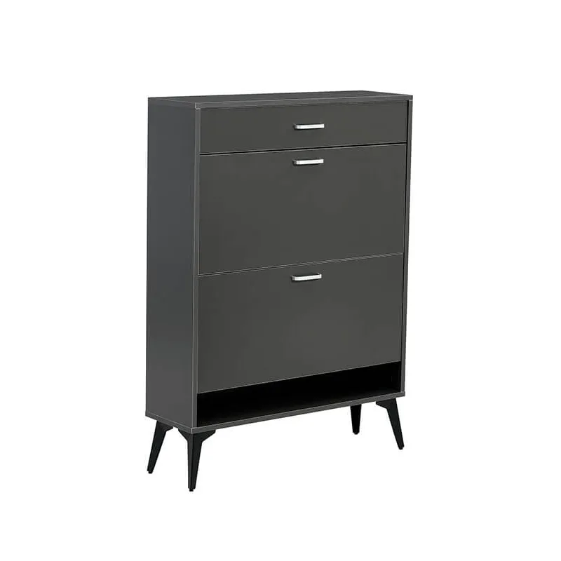 31.5" Antique Gray Wooden Shoe Storage Cabinet with 2 Flip Drawers & Metal Legs