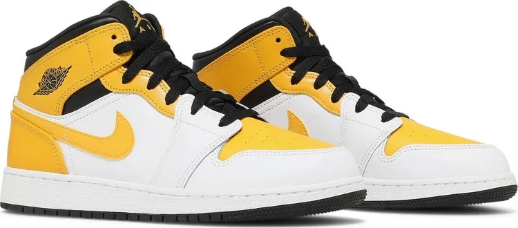 Air Jordan 1 Mid GS University Sneakers, White-Yellow