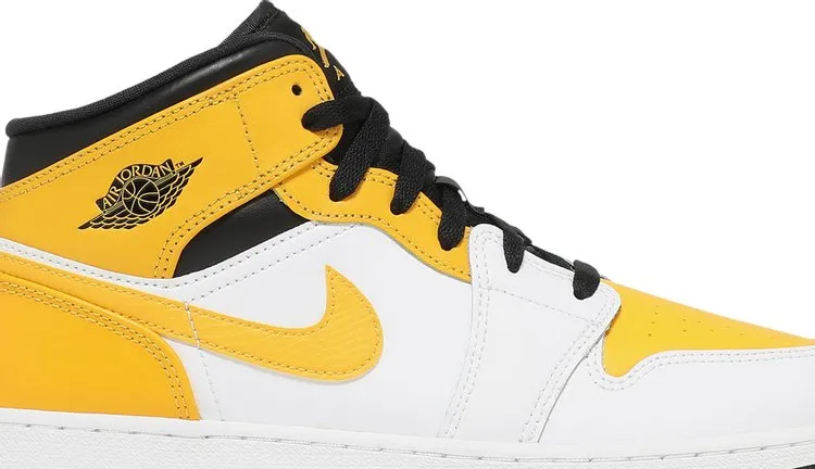 Air Jordan 1 Mid GS University Sneakers, White-Yellow