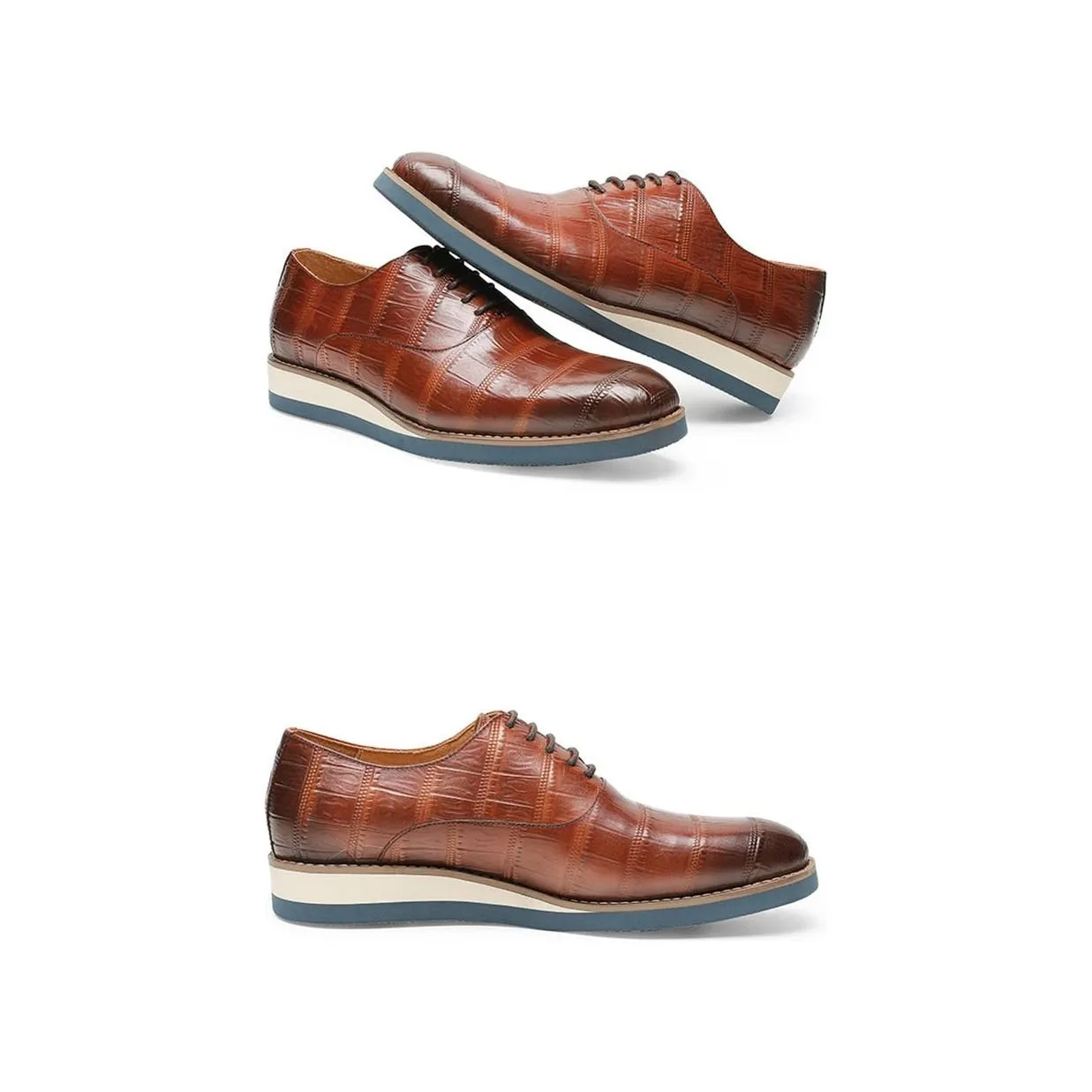 AlliLux Leather Alligator Platform Brogue Dress Shoes