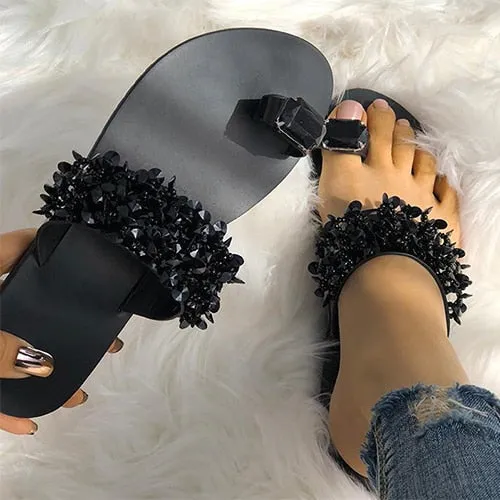 Amozae Slippers Women Shoes Summer sandals Beach Pineapple Flat Slippers Outside Slides Zapatos De Mujer Shining Crystal Ladies Shoes