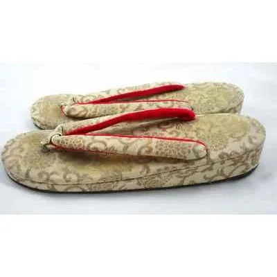 Antique Japanese Thong Shoes Gold Damask Mens Womens Esso Oil Company