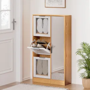 Artiss Shoe Rack Cabinet Mirror White