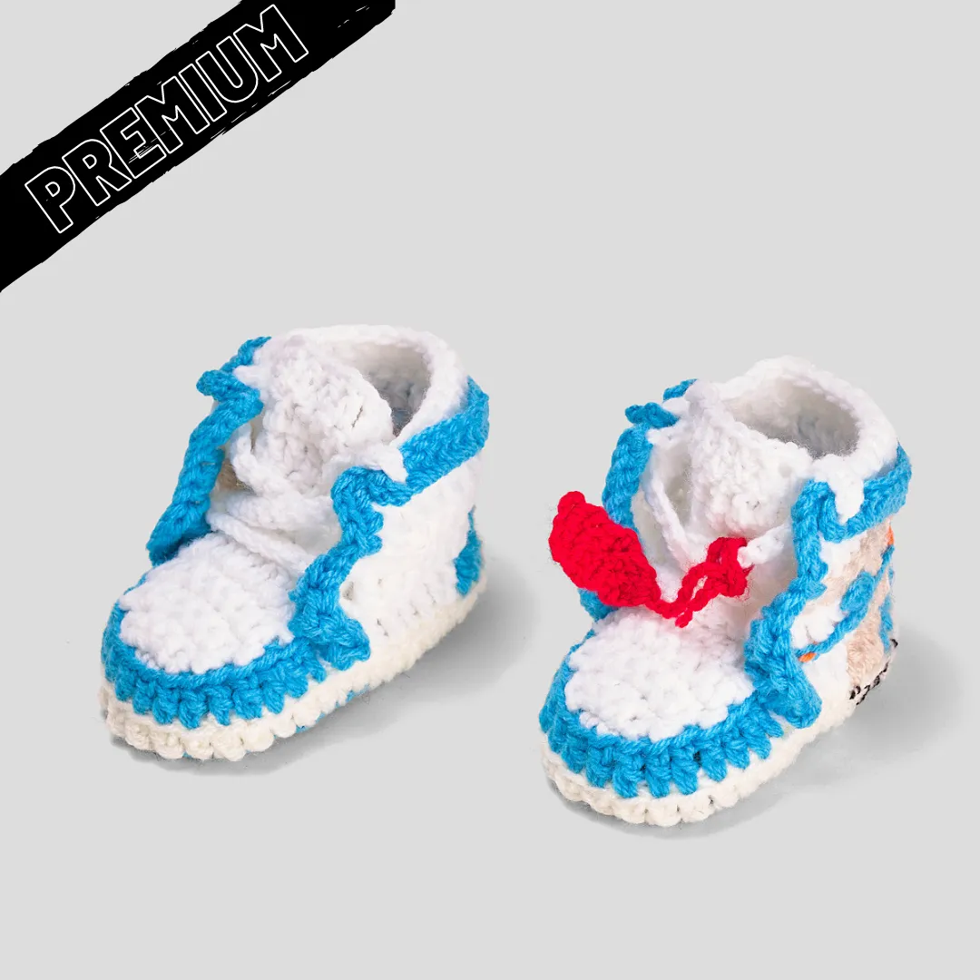 Baby Crochet IB-1 OFF-W BLUE (Includes 2 pair of laces, soft felt non-slip bottom & Shoe Box)