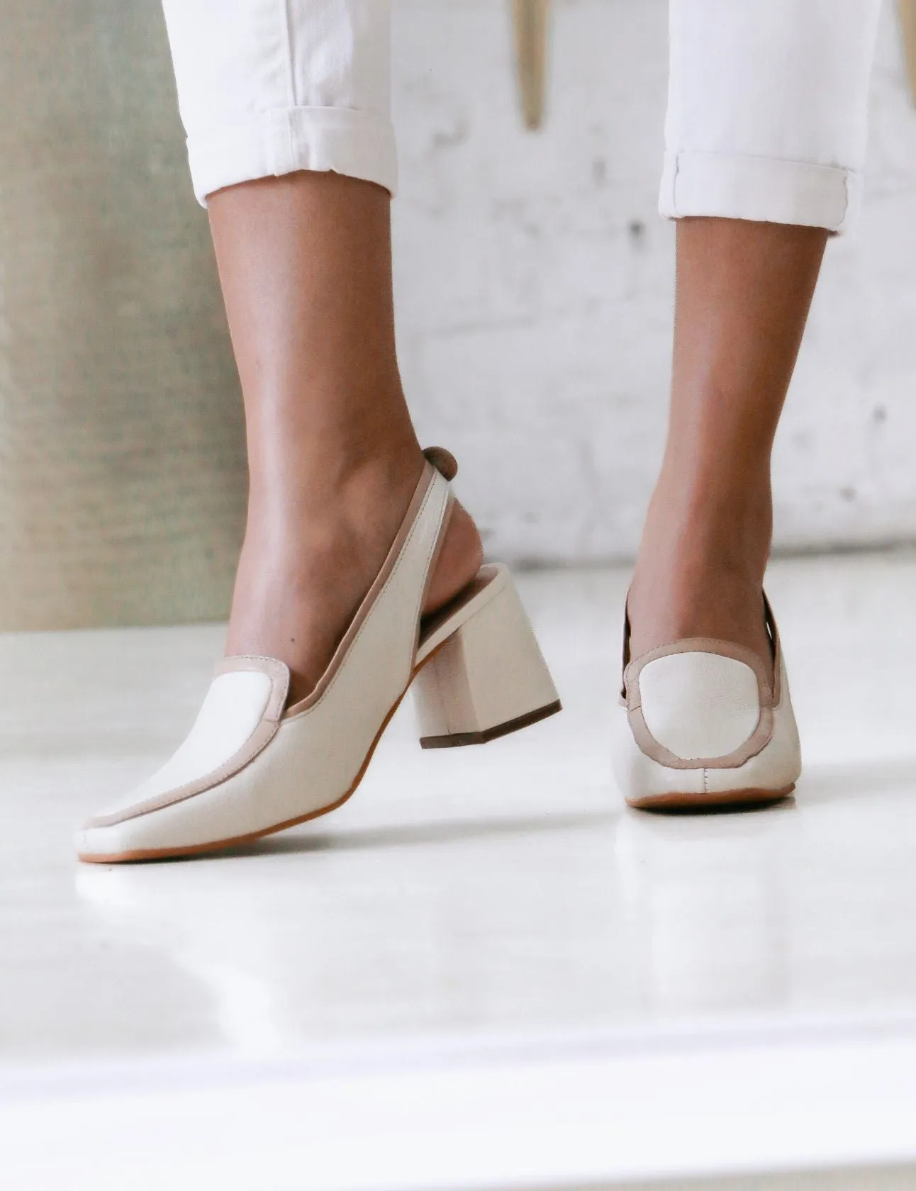 Bambina heeled mules in off white leather womens shoes
