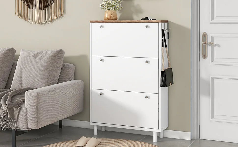 Bio Shoe Cabinet with 3 Flip Drawers - White