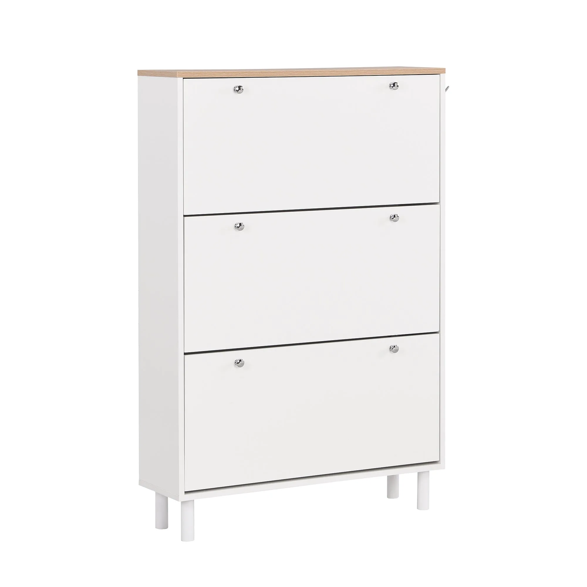 Bio Shoe Cabinet with 3 Flip Drawers - White