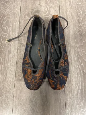 Blue and orange embroidered chinoiserie floral flat ballet pumps, Next, Size 6.5