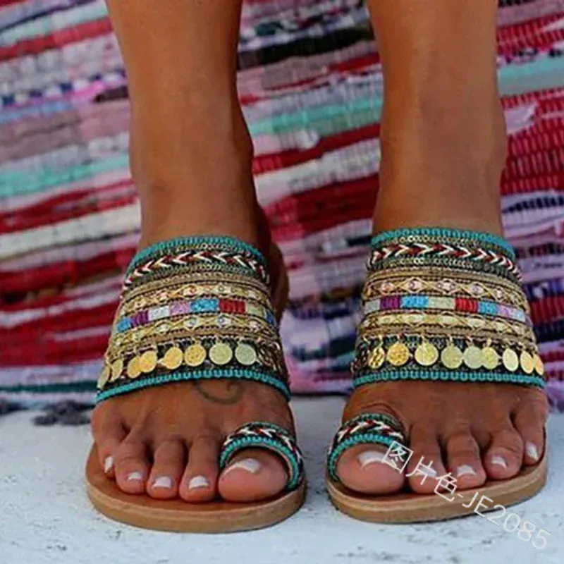 Boho Folk-custom Flat Breathable Beach Slippers Greek Style Shoes
