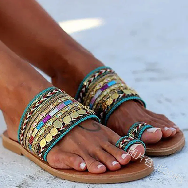 Boho Folk-custom Flat Breathable Beach Slippers Greek Style Shoes