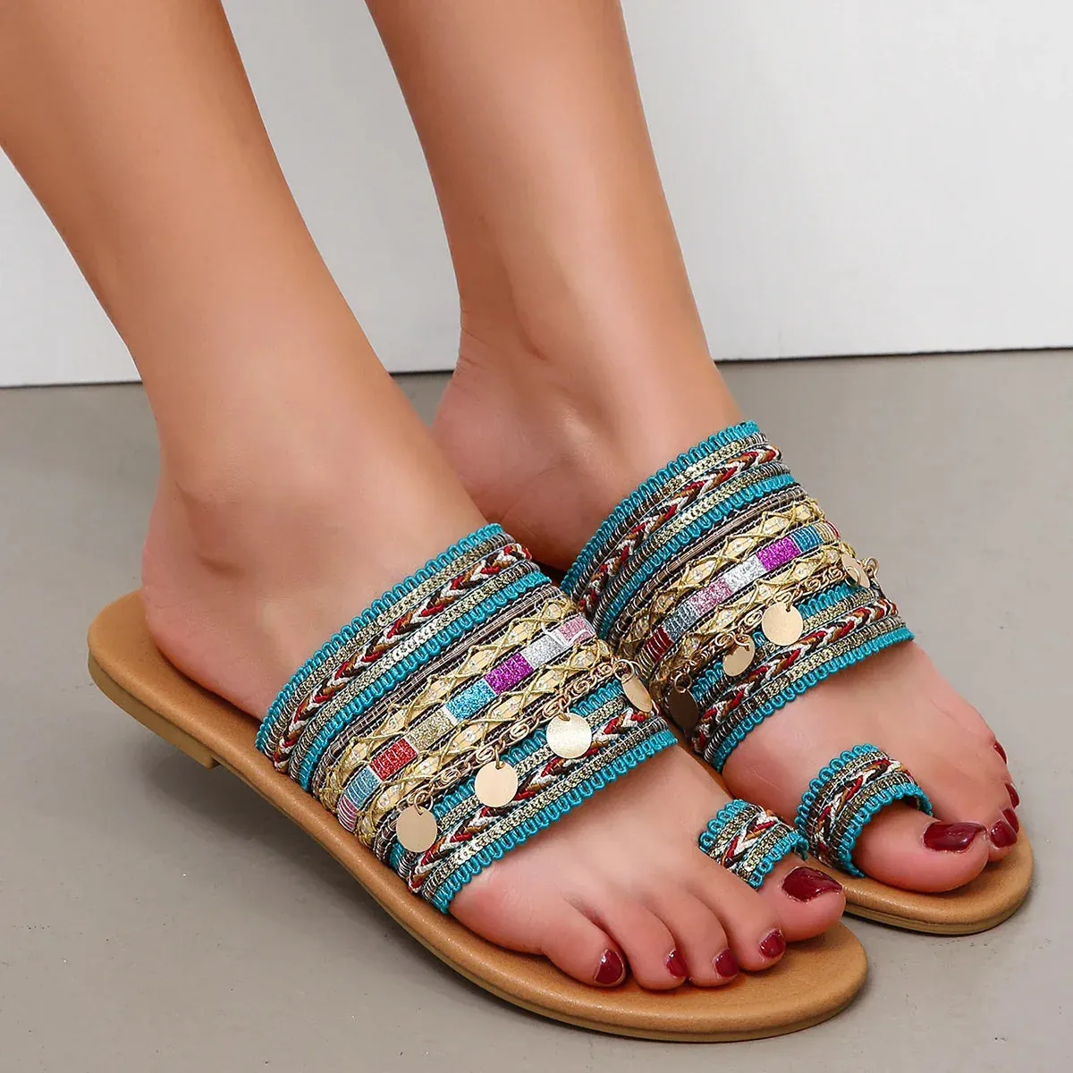 Boho Folk-custom Flat Breathable Beach Slippers Greek Style Shoes