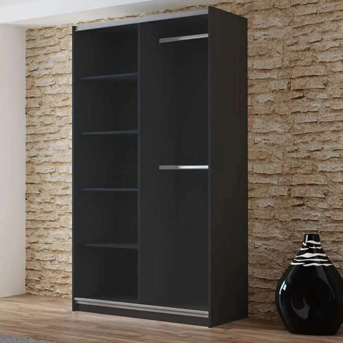 Boris Sliding Door 120cm Wardrobe with Mirror - Black, White, Graphite