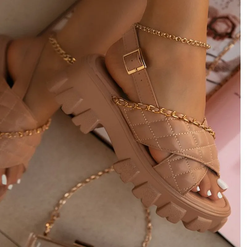 Christmas Gift Platform Women  Shoes 2022 New Summen Open Toe Sandals Casual Beach Slides Designer Slippers Chain  Women Sandals