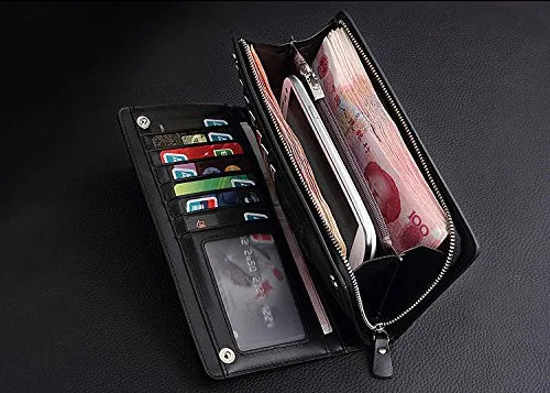 Elios Long Black PU Leather Wallet for Women (Black)
