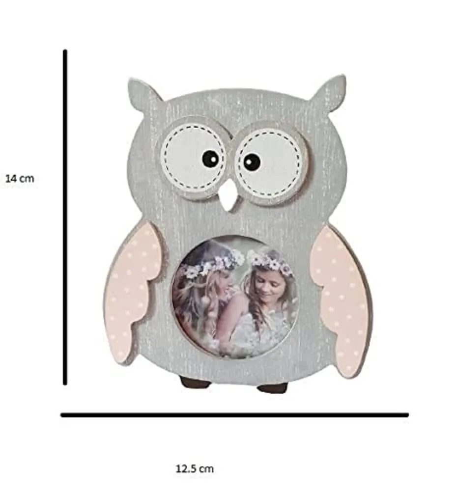 GeekGoodies Animal Owl Wooden Desk Tabletop Kids Photo Frame - Gray