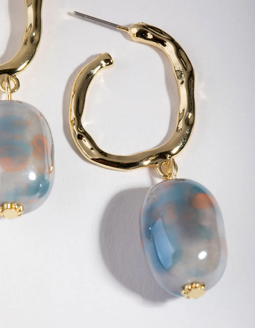 Gold Ceramic Bead Hoop Earrings