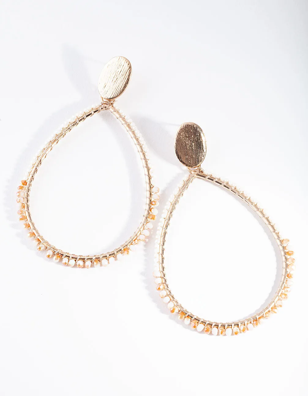 Gold Pearl Bead Teardrop Earrings