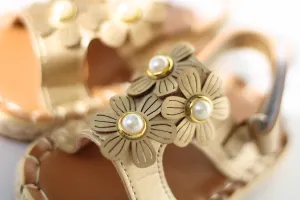 Golden Floral Sandals with Pearl Accents