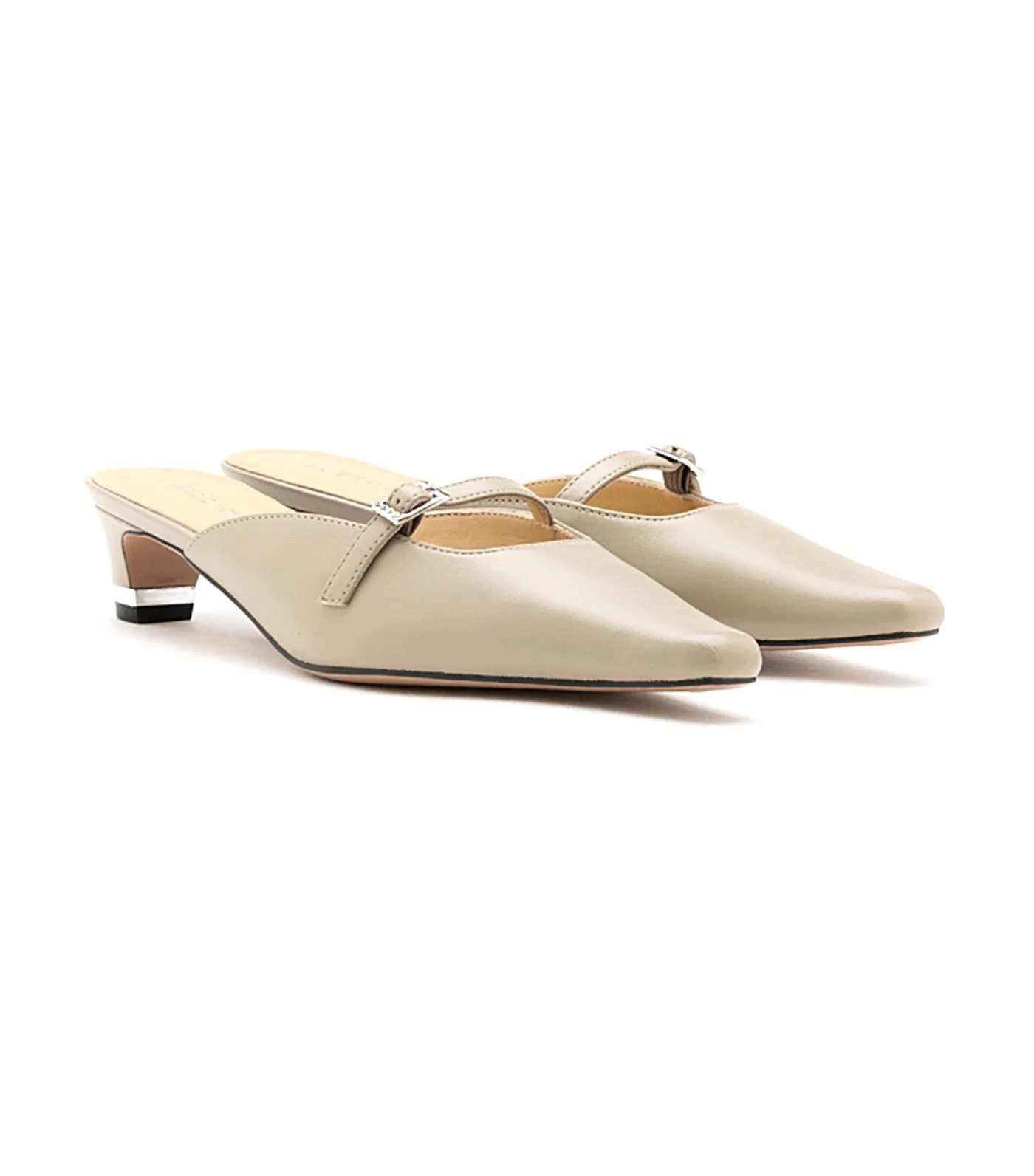Hera Buckle Strap Heel Mules Khaki