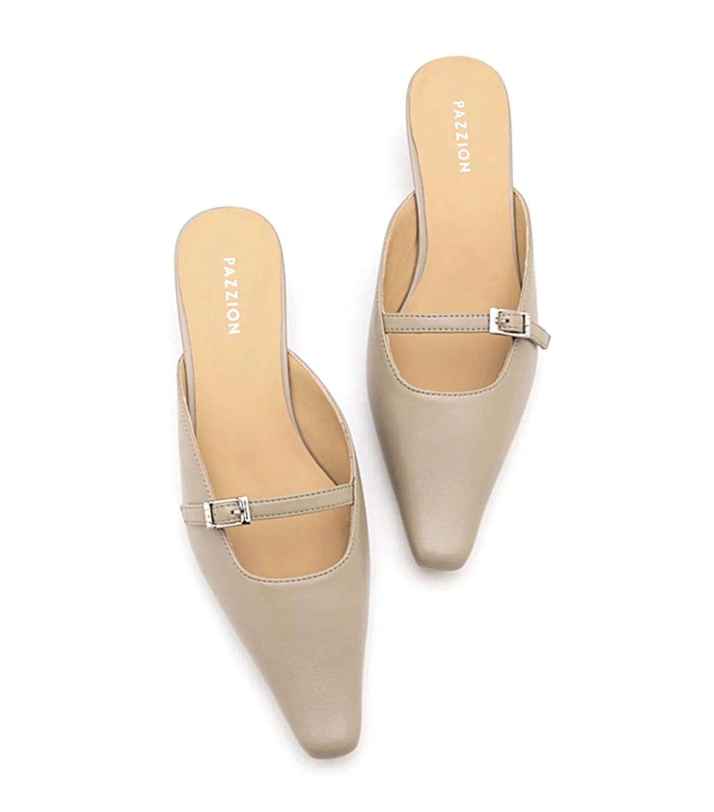 Hera Buckle Strap Heel Mules Khaki