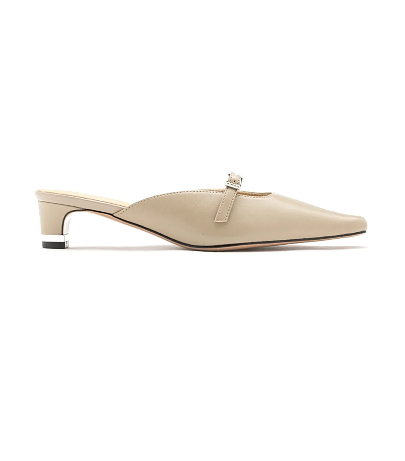 Hera Buckle Strap Heel Mules Khaki