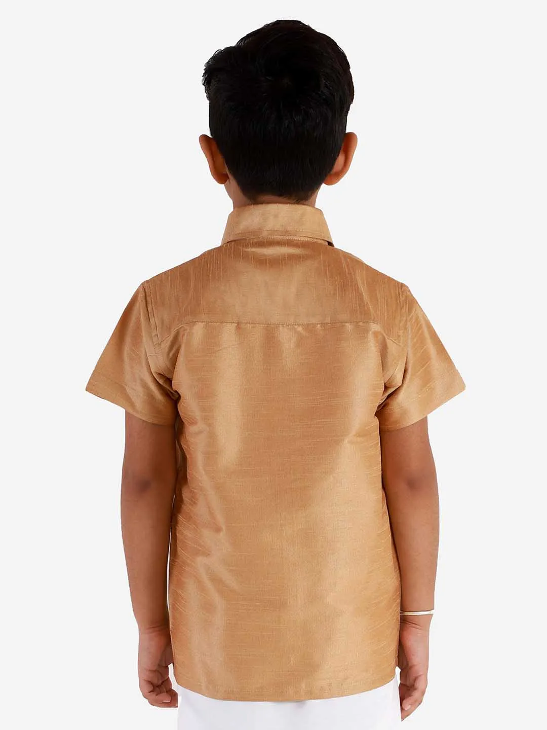 Jashvi Boys' Rose gold Silk Short Sleeves Ethnic Shirt