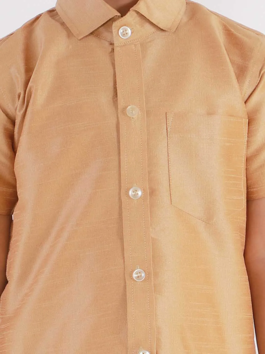 Jashvi Boys' Rose gold Silk Short Sleeves Ethnic Shirt
