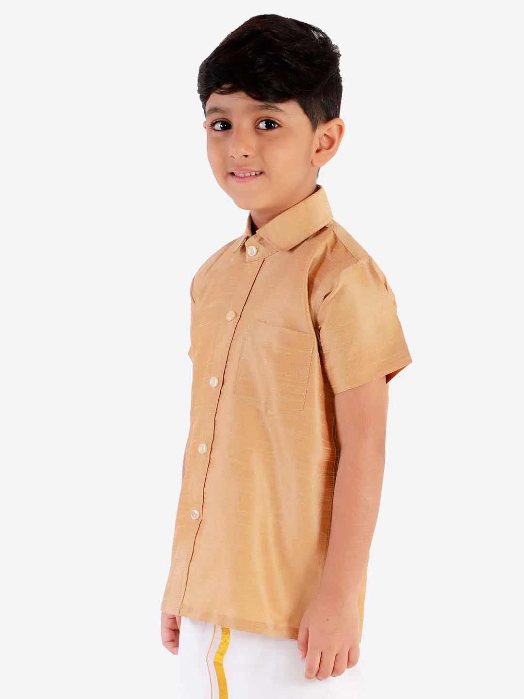 Jashvi Boys' Rose gold Silk Short Sleeves Ethnic Shirt