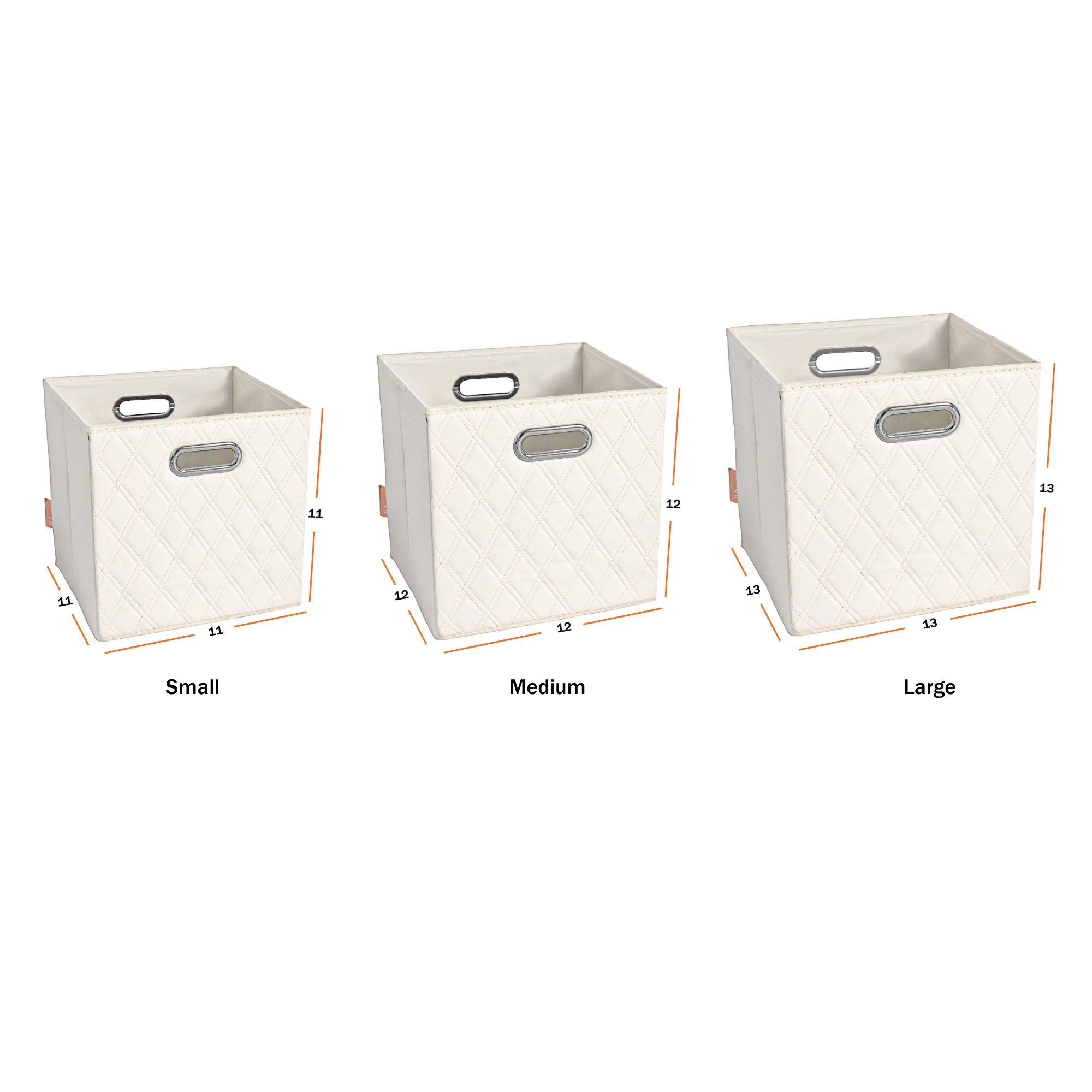 JIAessentials 12 inch Foldable Diamond Patterned Faux Leather Storage Cube Bins Set of Two with Dual Handles - 12" Beige
