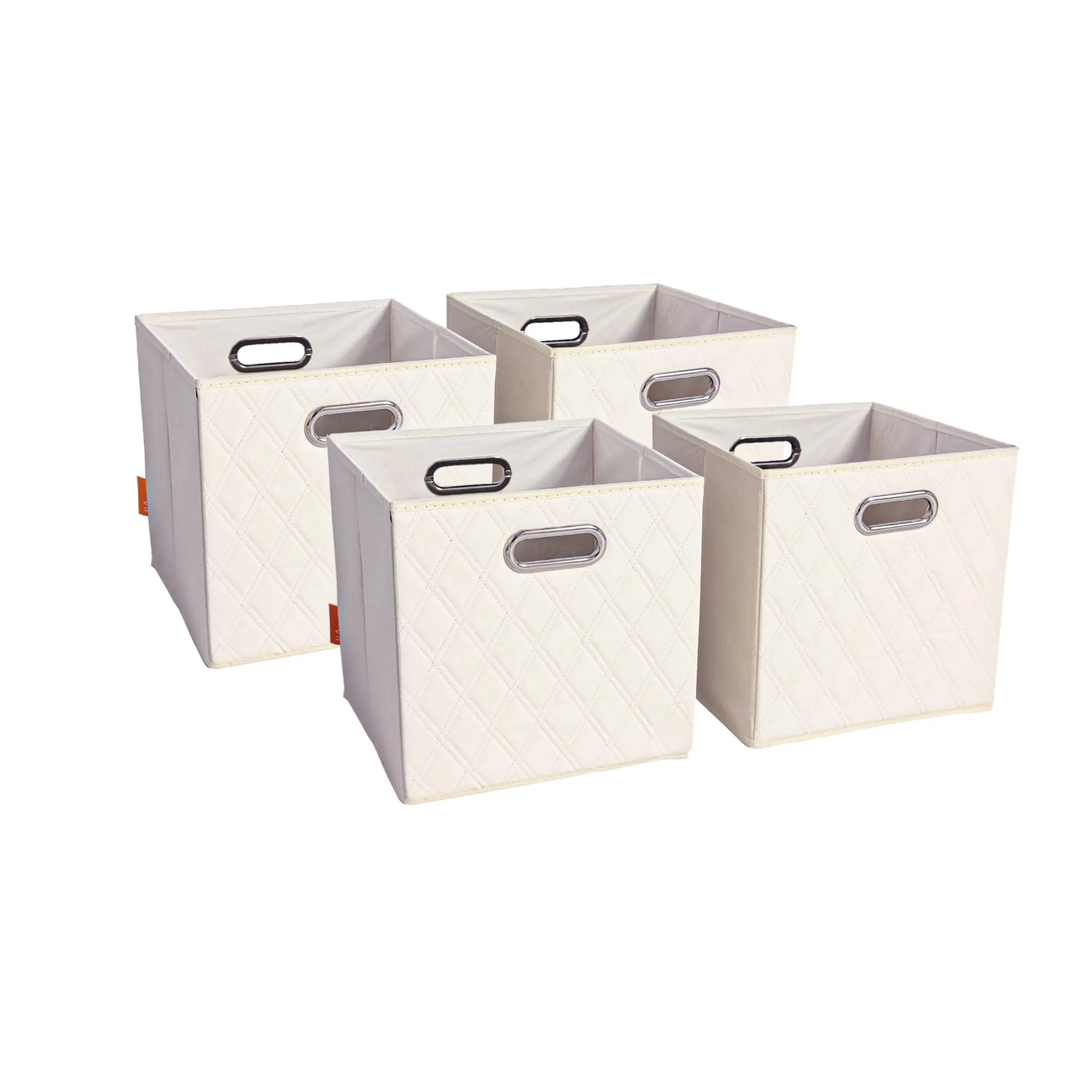 JIAessentials 12 inch Foldable Diamond Patterned Faux Leather Storage Cube Bins Set of Two with Dual Handles - 12" Beige