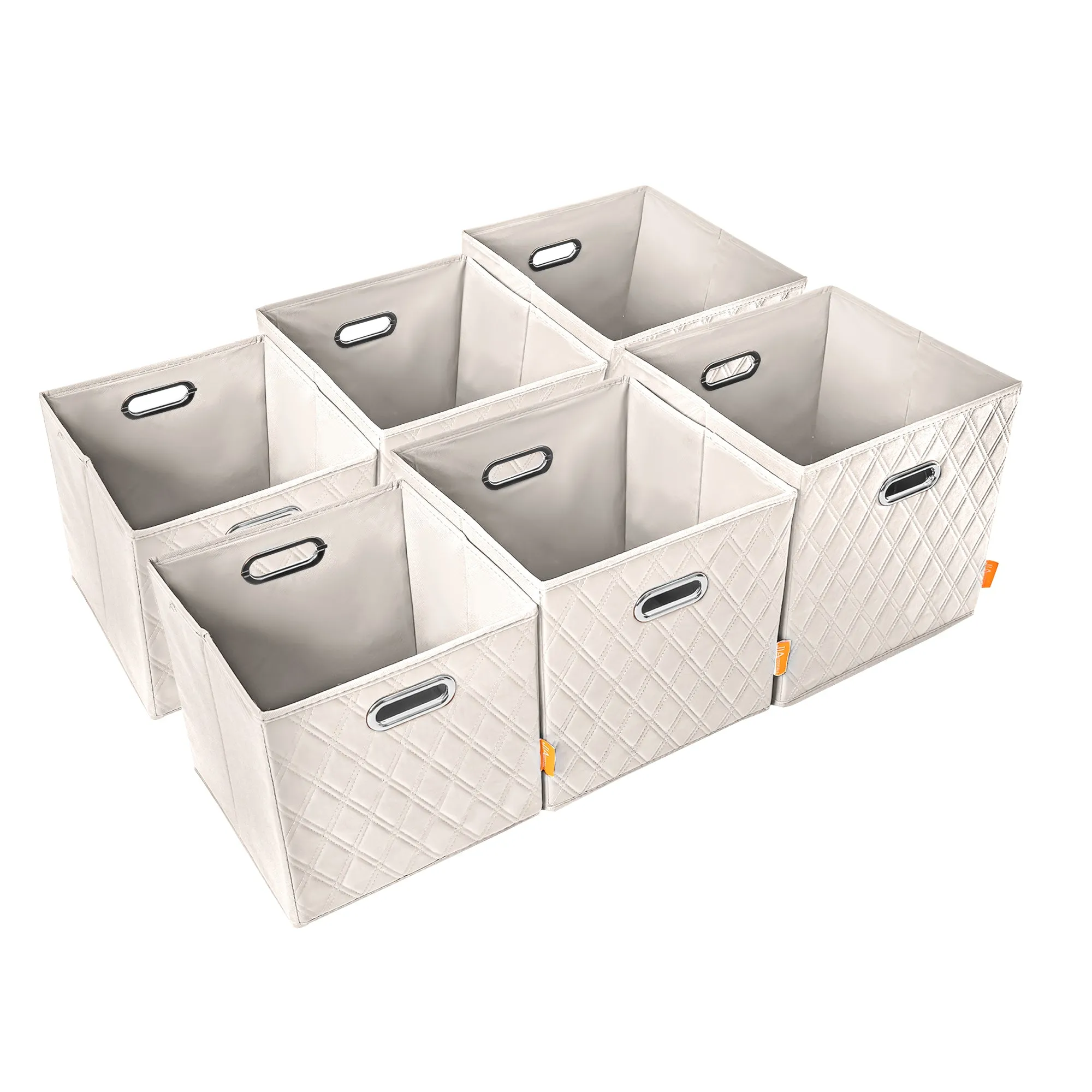 JIAessentials 12 inch Foldable Diamond Patterned Faux Leather Storage Cube Bins Set of Two with Dual Handles - 12" Beige
