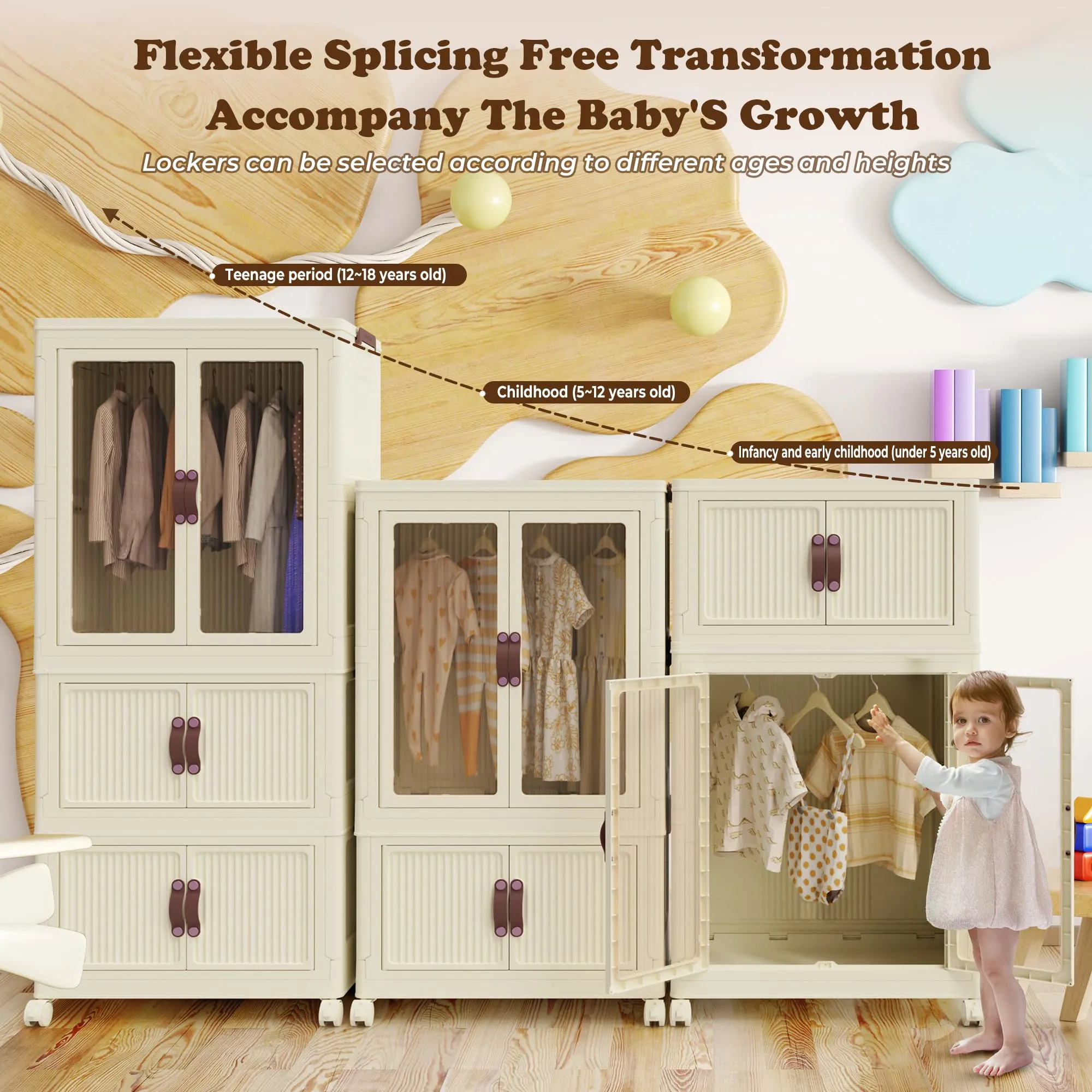 Jifvrnk Portable Closet Wardrobe, Collapsible Armoire Wardrobe Closet with Doors, Wheels and Hanging Rod, Easy Install(Large)
