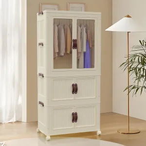 Jifvrnk Portable Closet Wardrobe, Collapsible Armoire Wardrobe Closet with Doors, Wheels and Hanging Rod, Easy Install(Large)