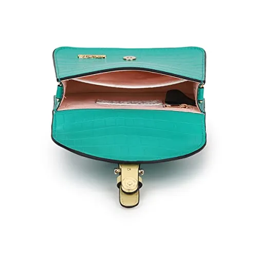 KLEIO Textured Leather Mini Handbag for Women (Green) with Top Handle | Crossbody Bag for Girls with Adjustable & Detachable Sling Strap |Suitable for Parties, College & Travel