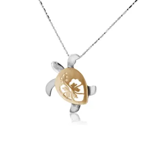 Larger Two Toned Turtle with Hibiscus Flower Pendant