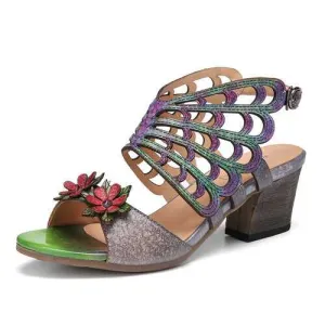 Leather Block Heel Sandals