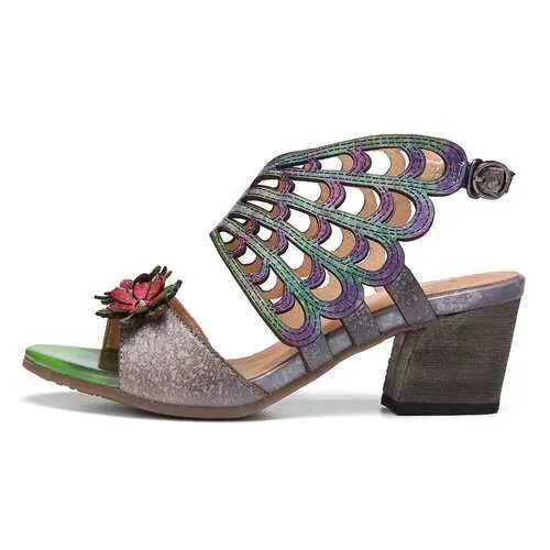 Leather Block Heel Sandals