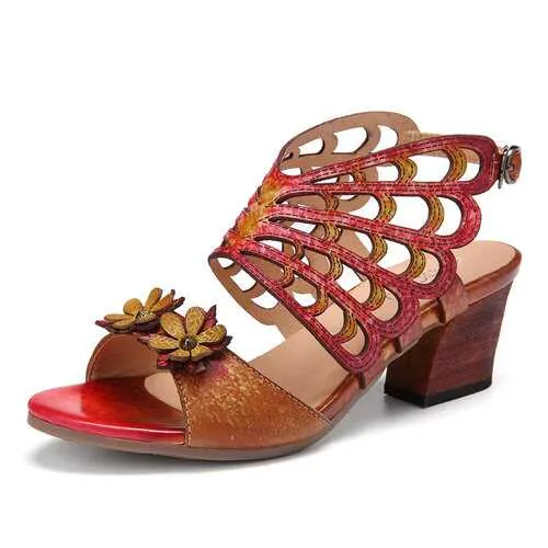 Leather Block Heel Sandals