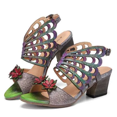 Leather Block Heel Sandals