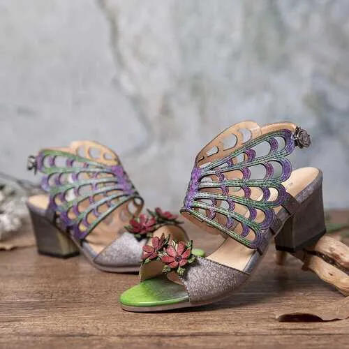 Leather Block Heel Sandals