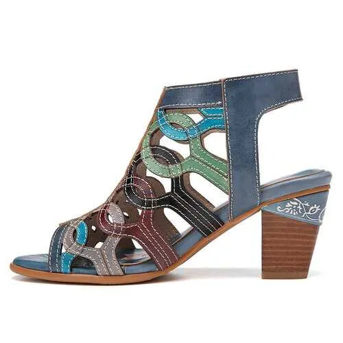 Leather Chunky Heel Sandals