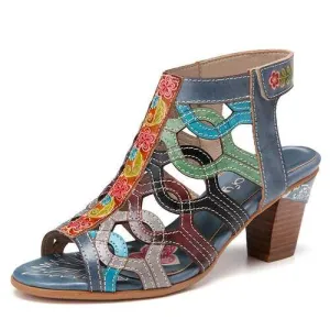 Leather Chunky Heel Sandals