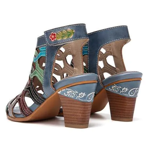 Leather Chunky Heel Sandals