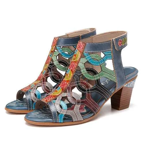 Leather Chunky Heel Sandals