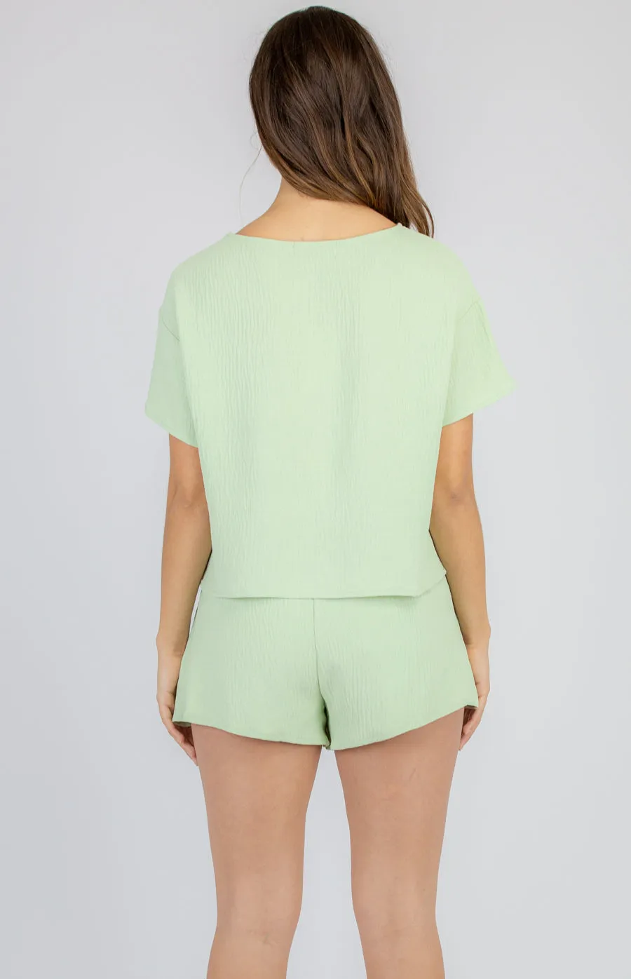 Lime Coloured Textured Set With Loose Fit Top And Shorts