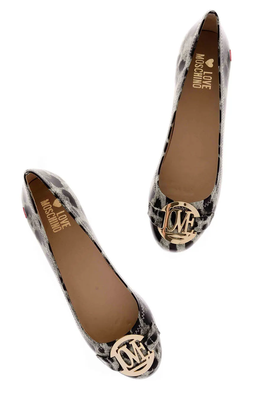 LOVE Black Grey Patent Ballerinas