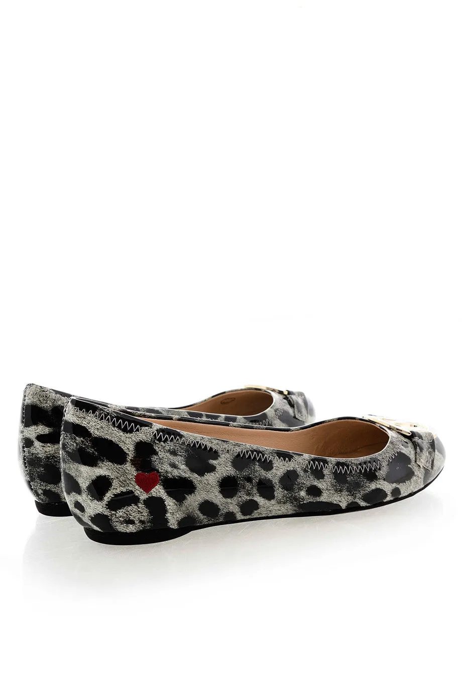 LOVE Black Grey Patent Ballerinas
