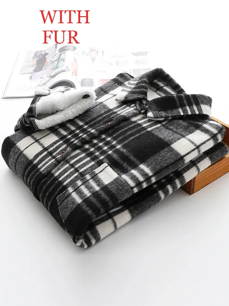 LVSANW Women Velvet Thicken Plaid Shirts Blouses Autumn Winter Warm Shirts Casual Loose Single Breasted Tops Vintage Long Sleeve Pocket